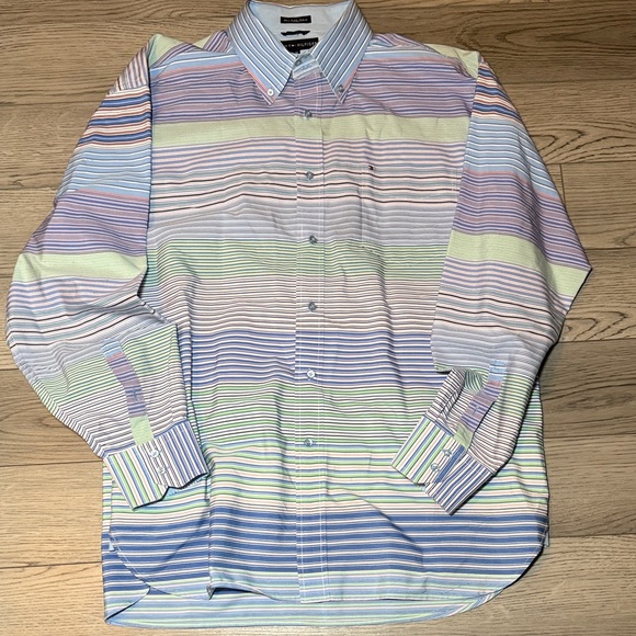 Tommy Hilfiger Pastel Striped Button Down Men's Shirt 80s 2 Ply Fabric Size XL - Picture 1 of 9